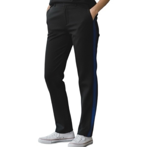 leifsdottir Pants - Leifsdottir Black Ankle Pants Blue Side Stripe Sz 6 Tailored Slim Fit
